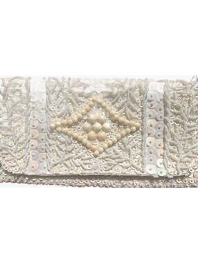 Vintage Beaded Clutch Ivory Pearl Sequin Evening Purse